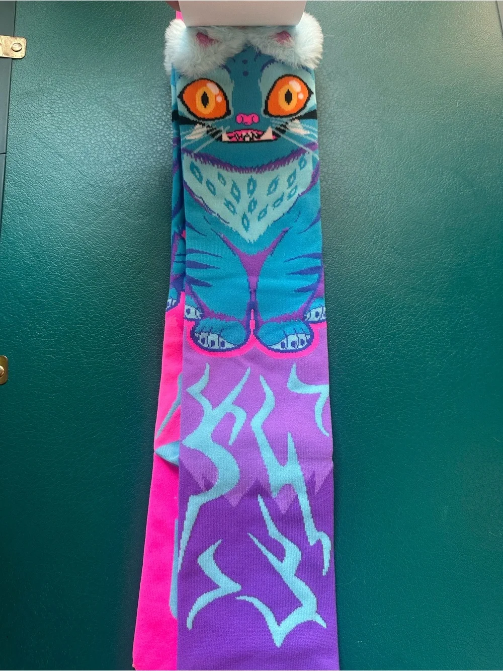 Derpy Cat K-Pop Demon Hunters Knee High Socks - Turquoise Purple Pink - Netflix